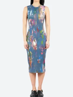 Acne Studios - Enka TLO Pain Daub Midi Dress in Blue and Multi
