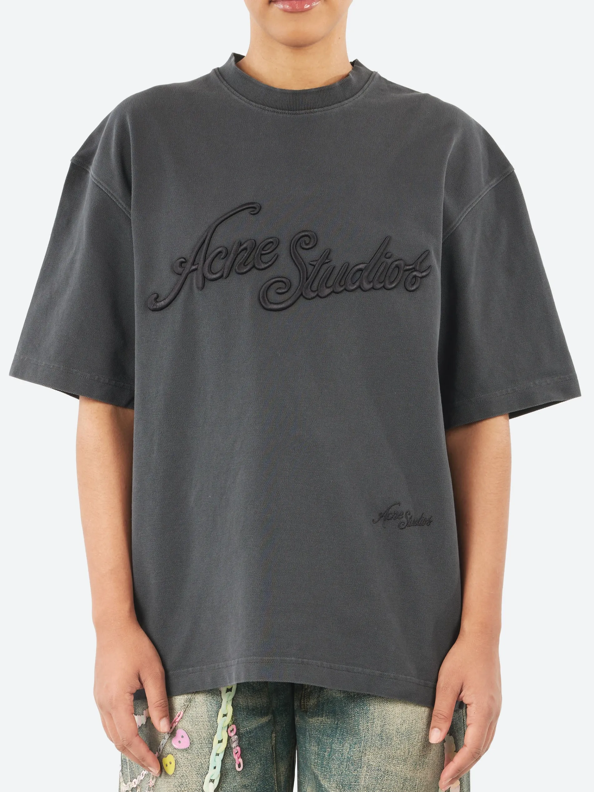 Acne Studios - Exford U Pique Tourist Logo T-Shirt in Faded Black