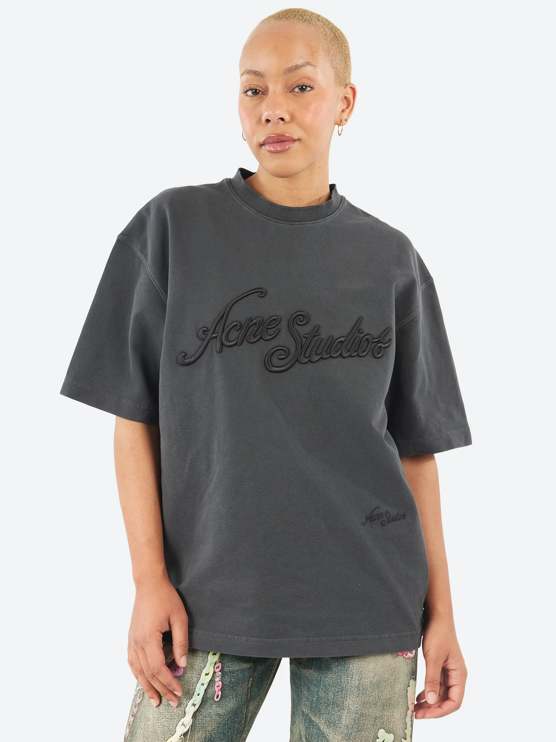Acne Studios - Exford U Pique Tourist Logo T-Shirt in Faded Black