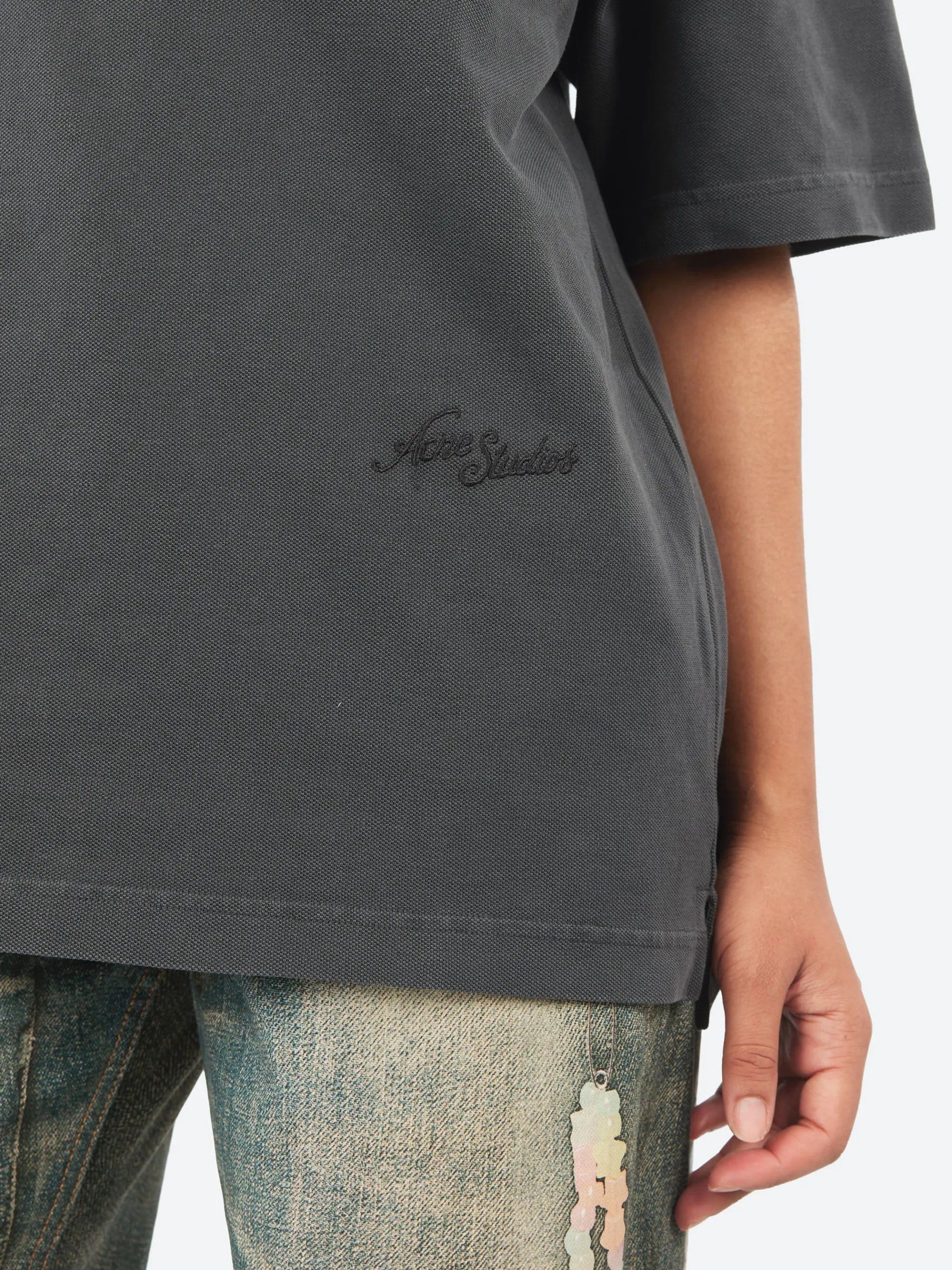 Acne Studios - Exford U Pique Tourist Logo T-Shirt in Faded Black