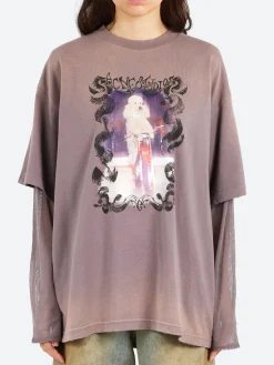 Acne Studios - Layered Print T-Shirt in Dark Mauve