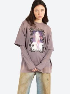 Acne Studios - Layered Print T-Shirt in Dark Mauve