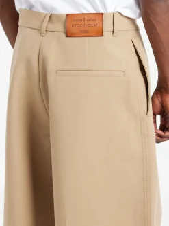Acne Studios - Plass Double Cotton Twill Trousers in Khaki Beige