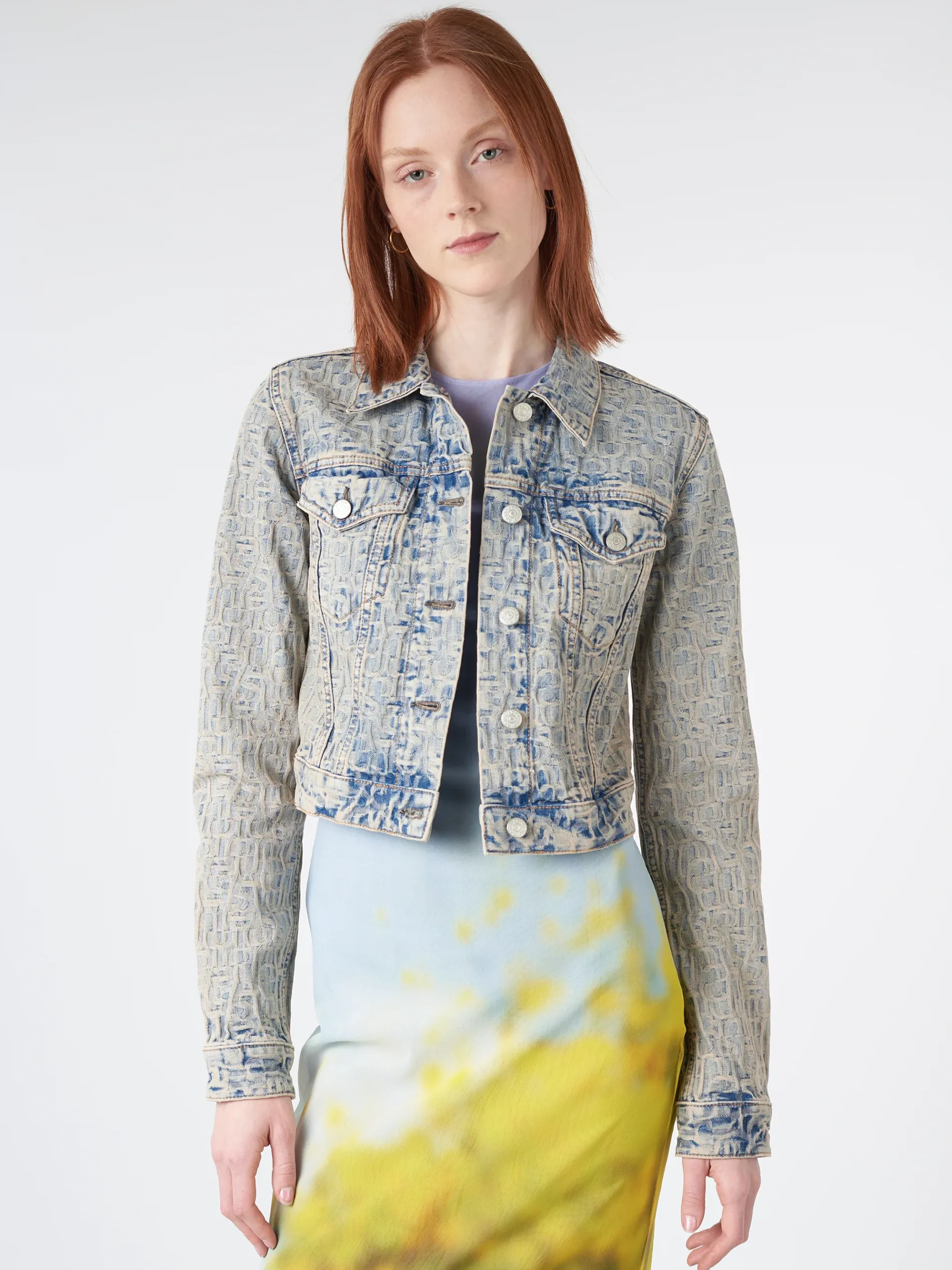 Acne Studios - Rose Monogram Denim Jacket in Blue/Beige