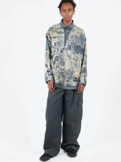 Acne Studios - Seta L/S Torn Scribble Button-Up Shirt in Denim Blue
