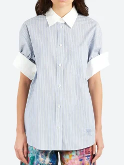 Acne Studios - Supra BU Stripe Short Sleeve Shirt in Blue and White