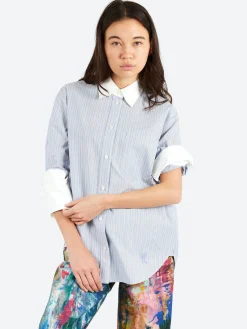 Acne Studios - Supra BU Stripe Short Sleeve Shirt in Blue and White