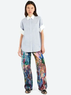 Acne Studios - Supra BU Stripe Short Sleeve Shirt in Blue and White