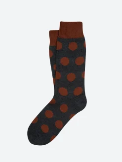 ANT45 - Woburn Socks in Anthracite with Red Polka Dots
