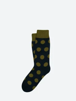 ANT45 - Woburn Socks in Navy with Green Polka Dots