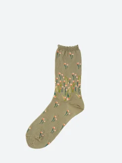 Antipast - Full Fry Flower Crew Sock in Khaki