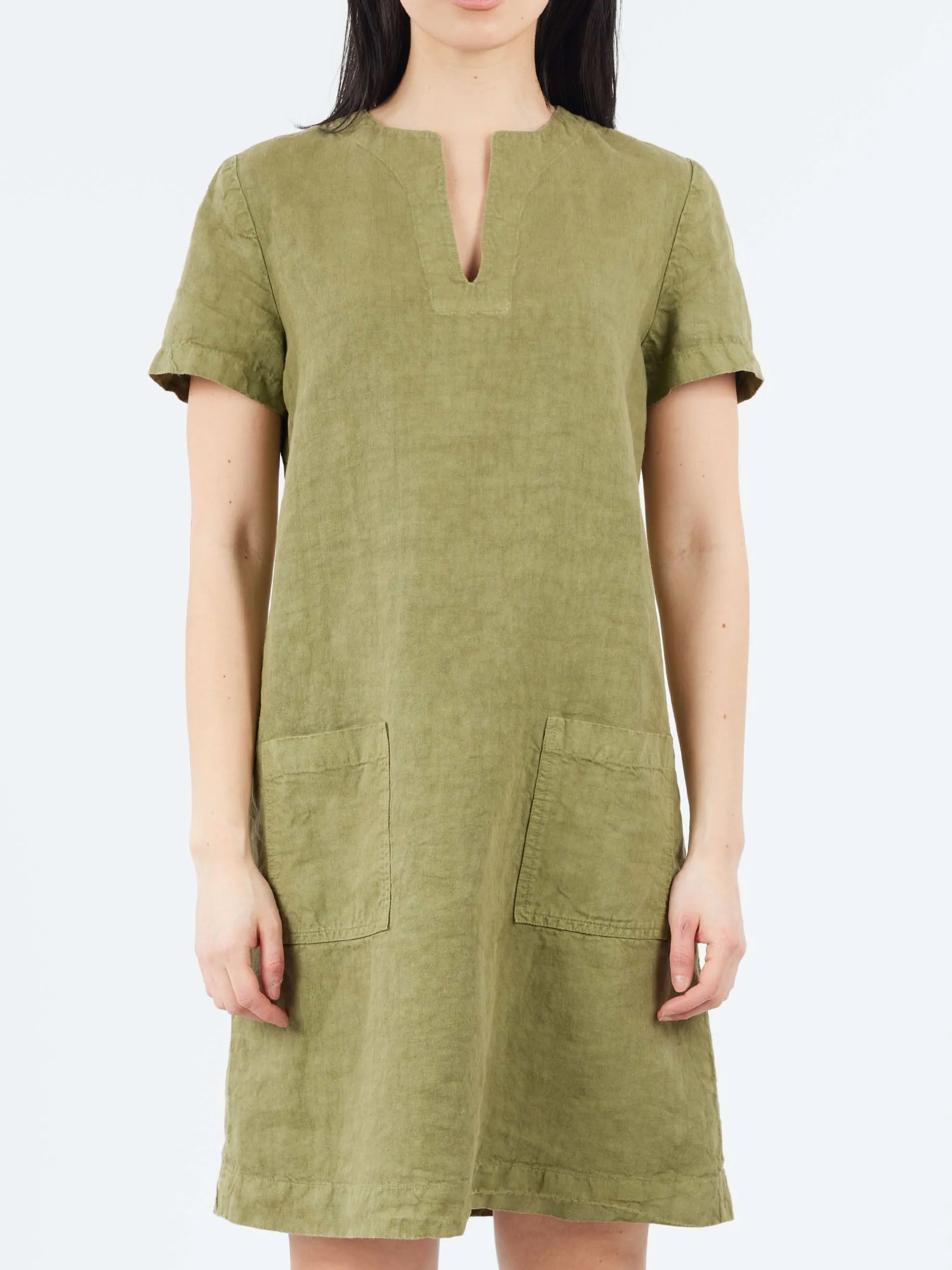Aspesi - Slub Linen Short Dress in Military