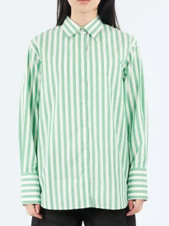 Aspesi - Vertical Striped Poplin Shirt in Green Stripe