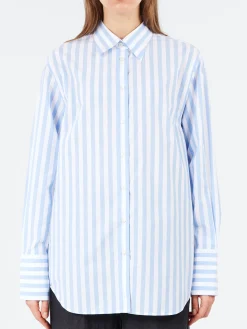 Aspesi - Vertical Striped Poplin Shirt in Light Blue Stripe