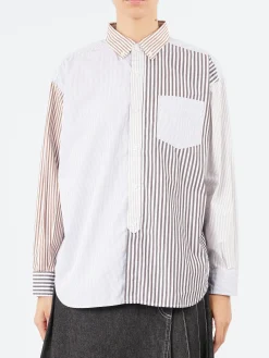 BEAMS BOY - Crazy Stripe Long Sleeve Button Down Shirt in Brown