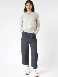BEAMS BOY - Drop-Needle Rib Crewneck Pullover in Taupe Grey