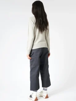 BEAMS BOY - Drop-Needle Rib Crewneck Pullover in Taupe Grey