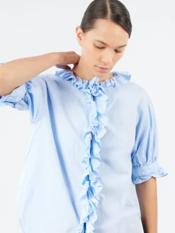 BEAMS BOY - S/S Frill Shirt in Sax
