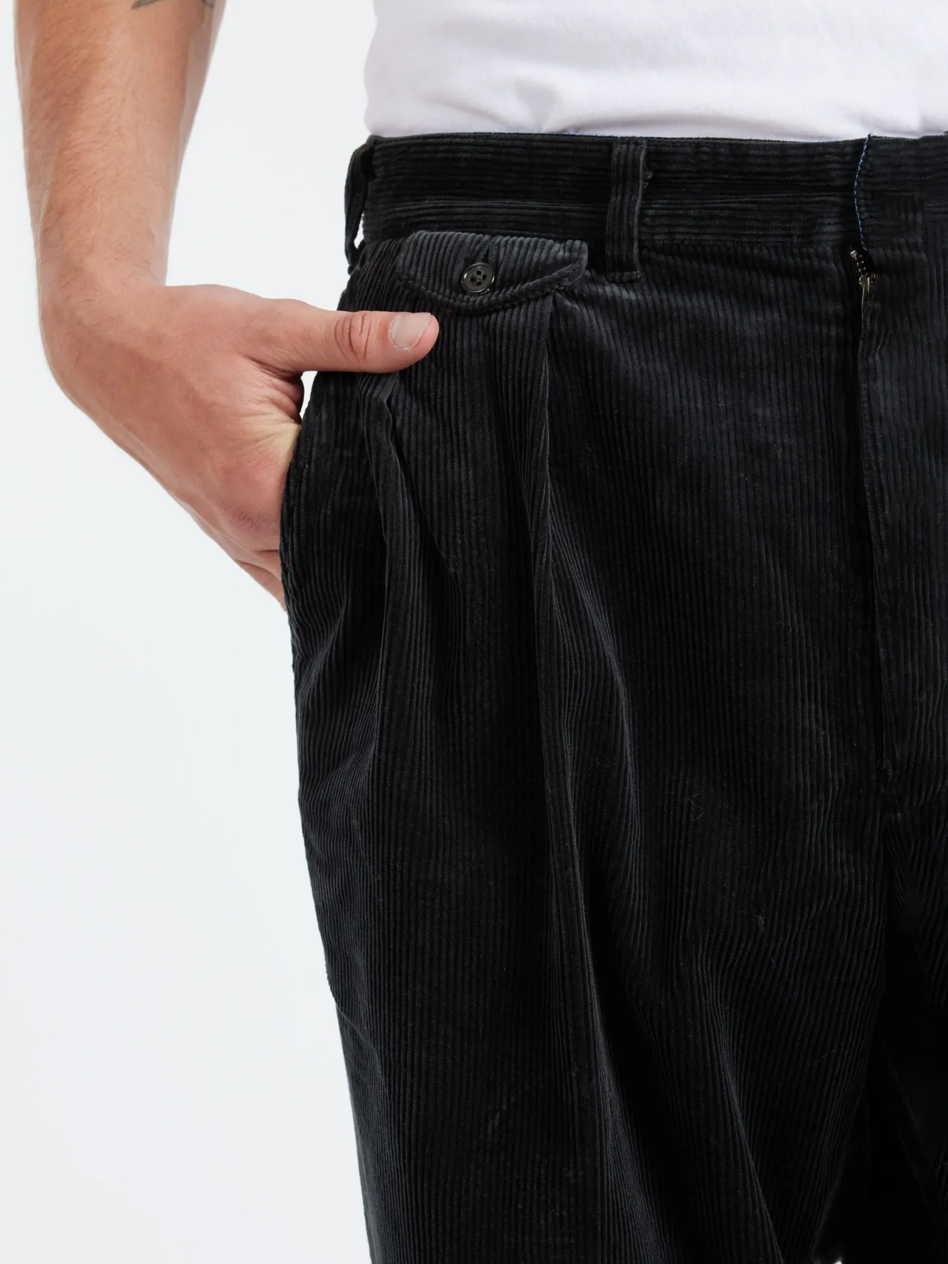 BEAMS PLUS - 2 Pleat Corduroy Pants in Charcoal Grey