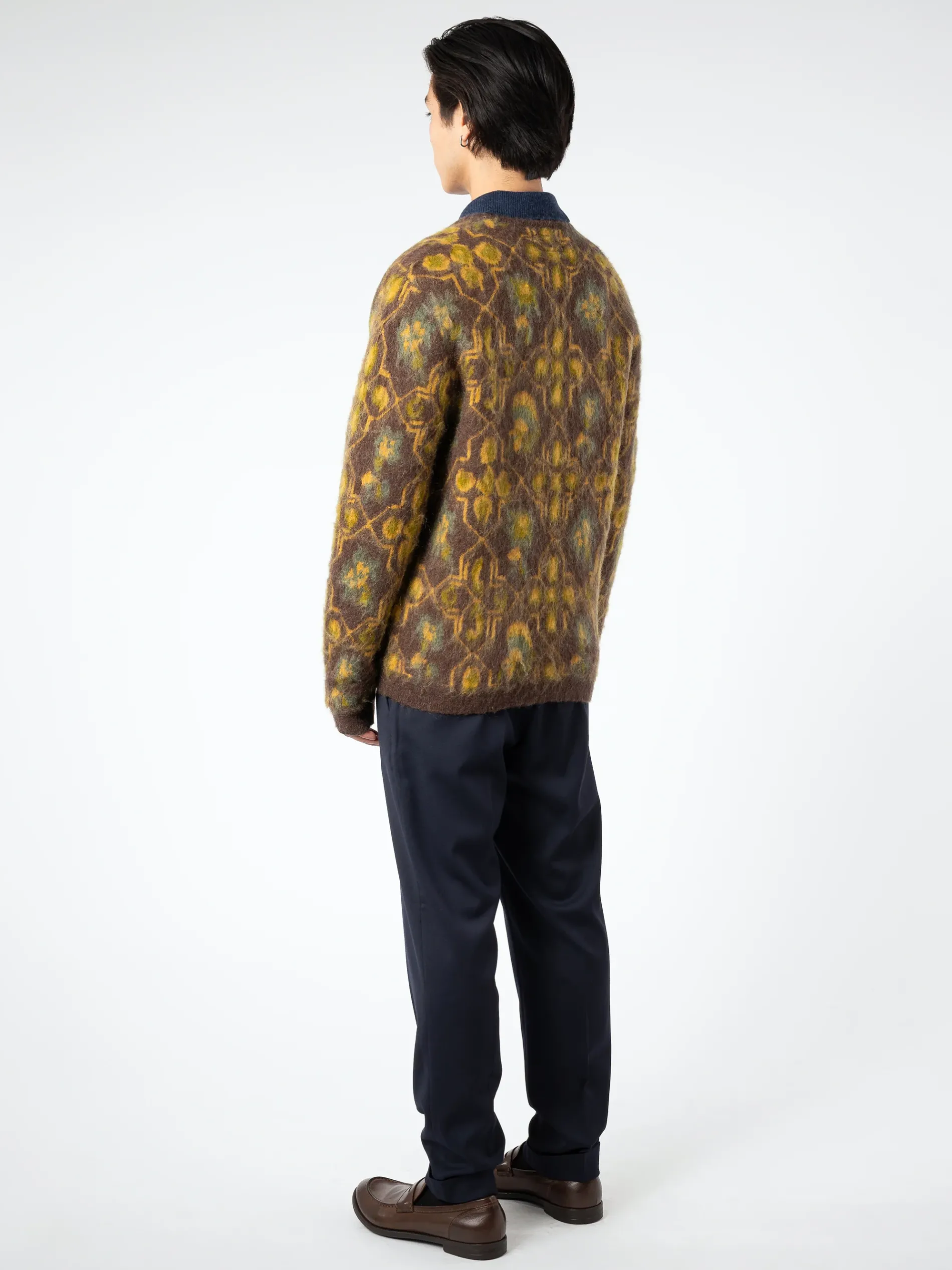 BEAMS PLUS - Botanical Jacquard Cardigan in Brown
