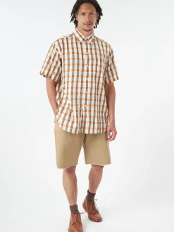 BEAMS PLUS - Button-Down Panama Plaid Shirt in Orange