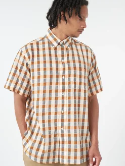 BEAMS PLUS - Button-Down Panama Plaid Shirt in Orange