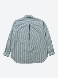 BEAMS PLUS - Classic Fit Wool Stripe Button Down Shirt in Blue