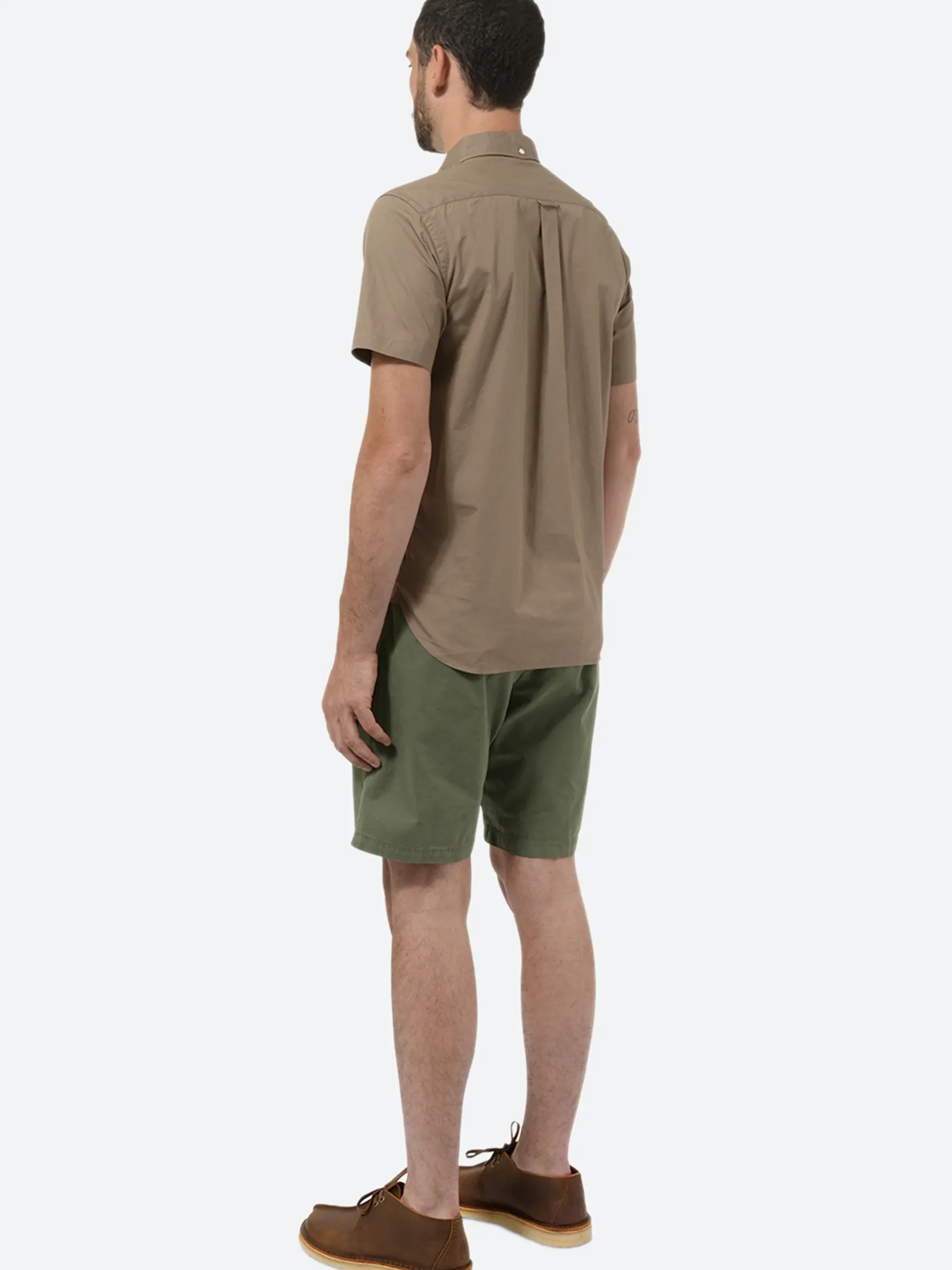 BEAMS PLUS - Color Broad Short Sleeve Button Down Shirt in Beige