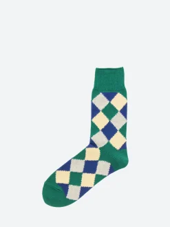 BEAMS PLUS - Diamond Pattern Socks in Green