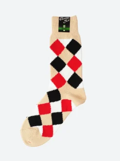 BEAMS PLUS - Diamond Pattern Socks in Beige