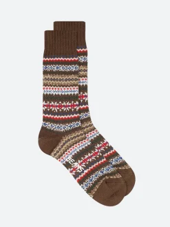 BEAMS PLUS - Fair Isle Socks in Brown