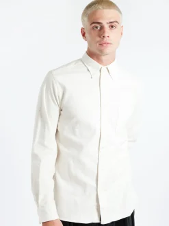 BEAMS PLUS - Flannel Solid Button Down Shirt in Off White