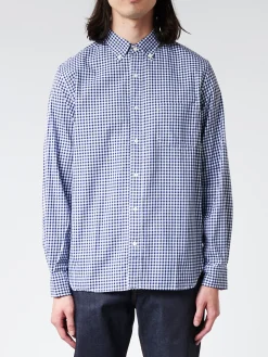 BEAMS PLUS - Gingham Check Button Down Shirt in Navy