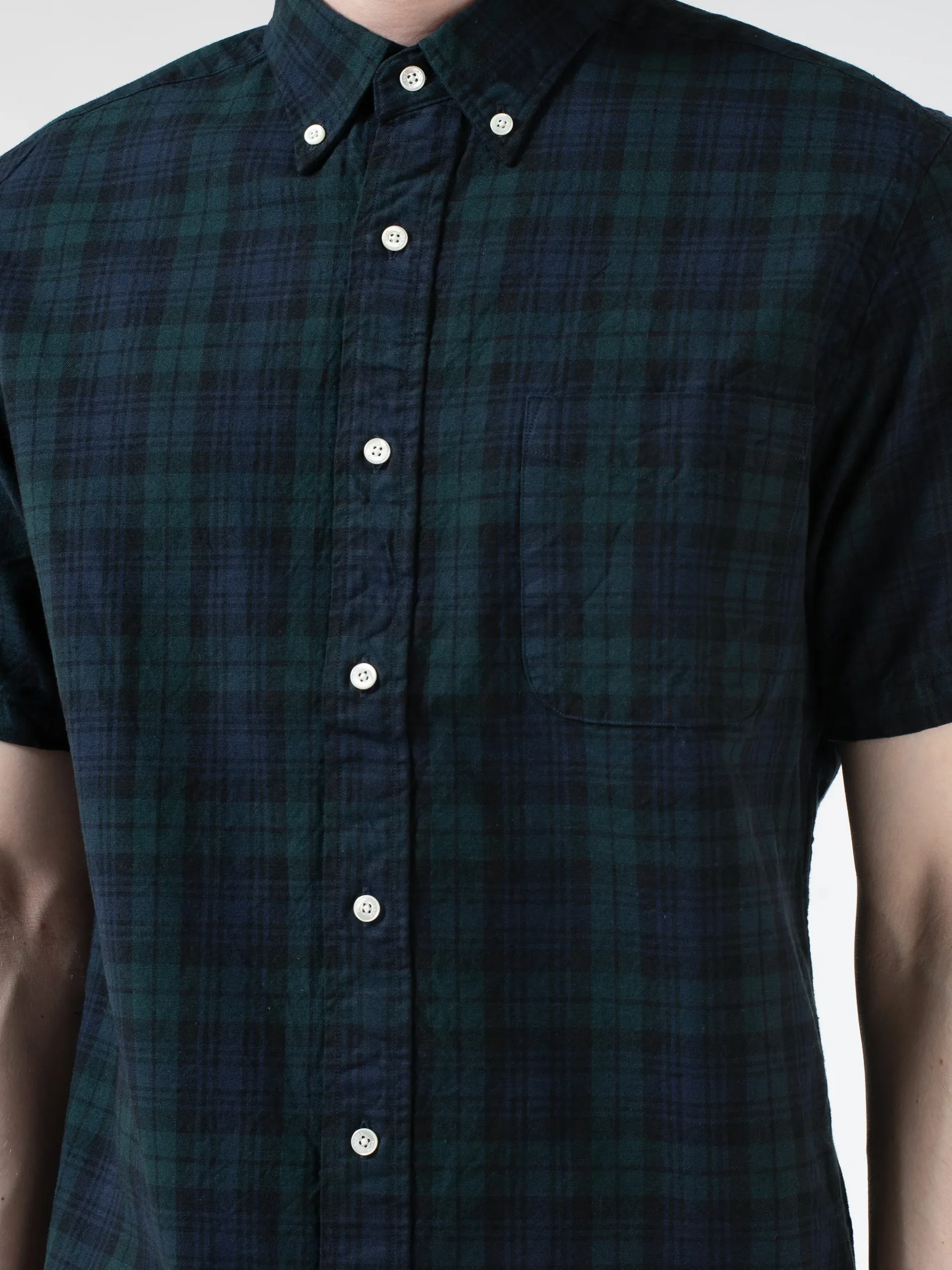 BEAMS PLUS - Indigo Blackwatch Short Sleeve Button Down Shirt