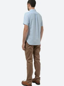 BEAMS PLUS - Linen Coolmax Button Down Short Sleeve Shirt in Sax Blue