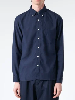 BEAMS PLUS - Linen Coolmax Button-Down Shirt in Navy