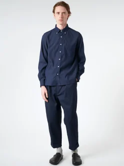 BEAMS PLUS - Linen Coolmax Button-Down Shirt in Navy