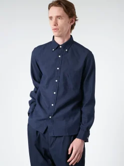 BEAMS PLUS - Linen Coolmax Button-Down Shirt in Navy