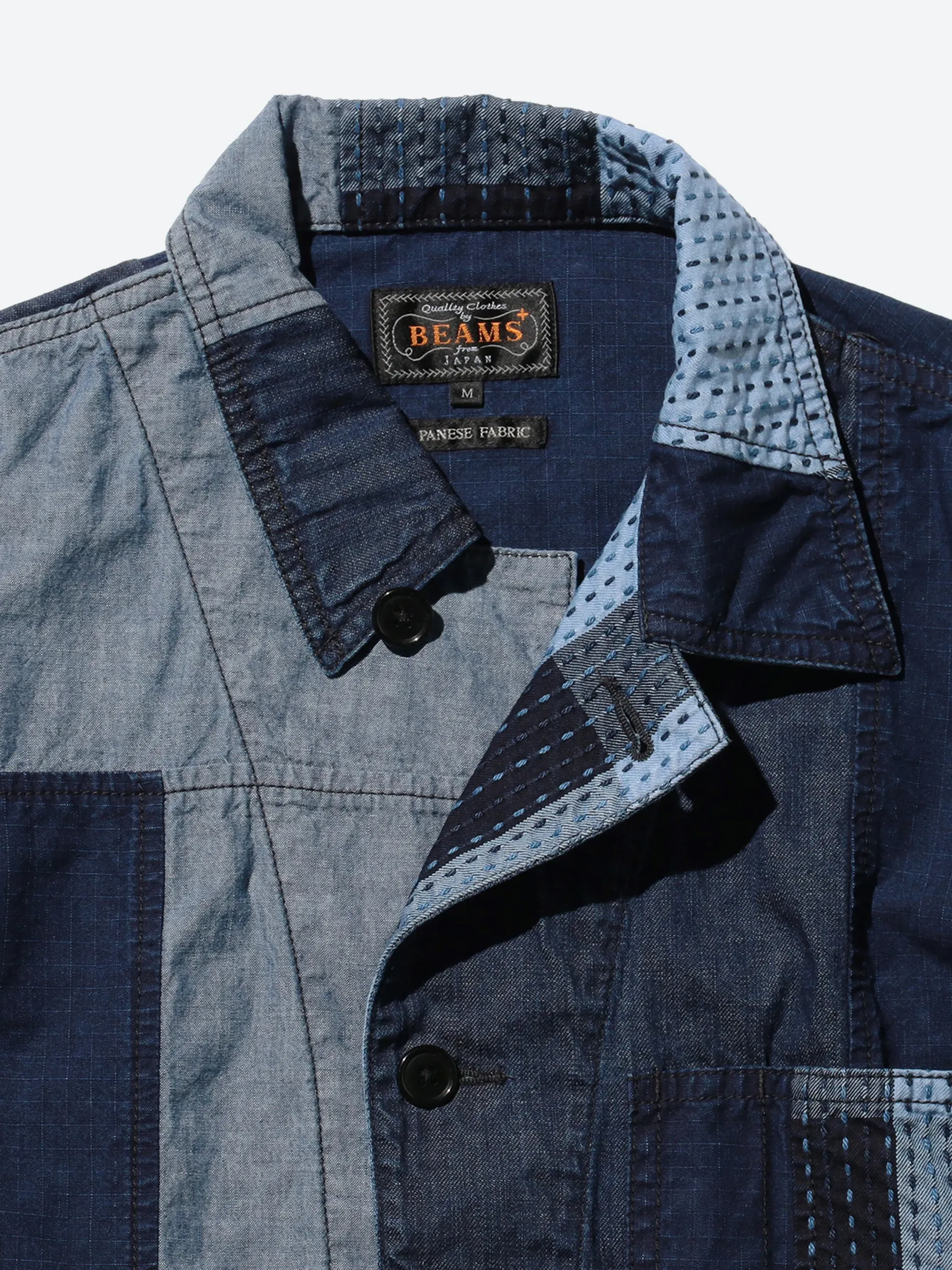 BEAMS PLUS - MIL Chore Jacket in Patchwork Indigo