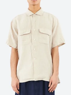 BEAMS PLUS - Open Collar Short Sleeve Shirt in Beige