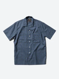 BEAMS PLUS - Plaid Open Collar Short Sleeve Shirt in Blue