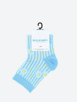 Bleuforêt - Short Lisle Yarn Daisy Striped Socks in Quartz