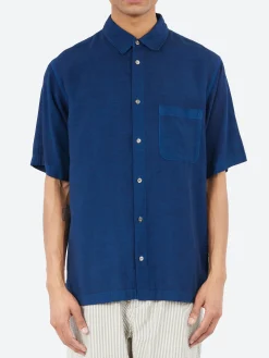 Blue Blue Japan - Broadcloth Short Sleeve Shirt in Dark Navy