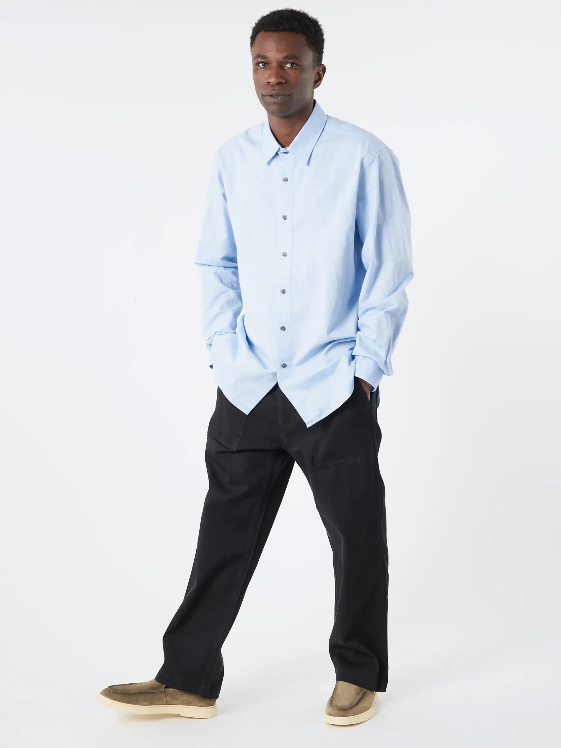 Blue Blue Japan - Cotton Tencel Twill Fatigue Pants in Black