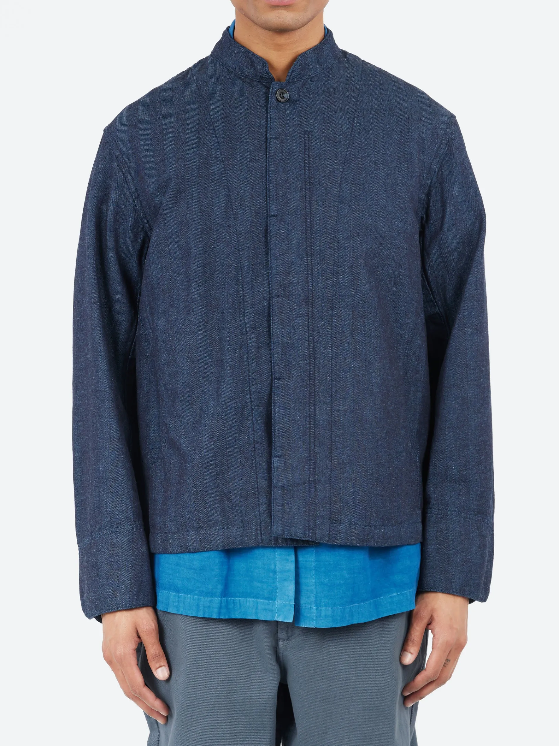 Blue Blue Japan - Herringbone Stand-Up Collar Jacket in Indigo