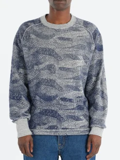 Blue Blue Japan - Reverse Print Crew Neck Pullover in Dark Navy