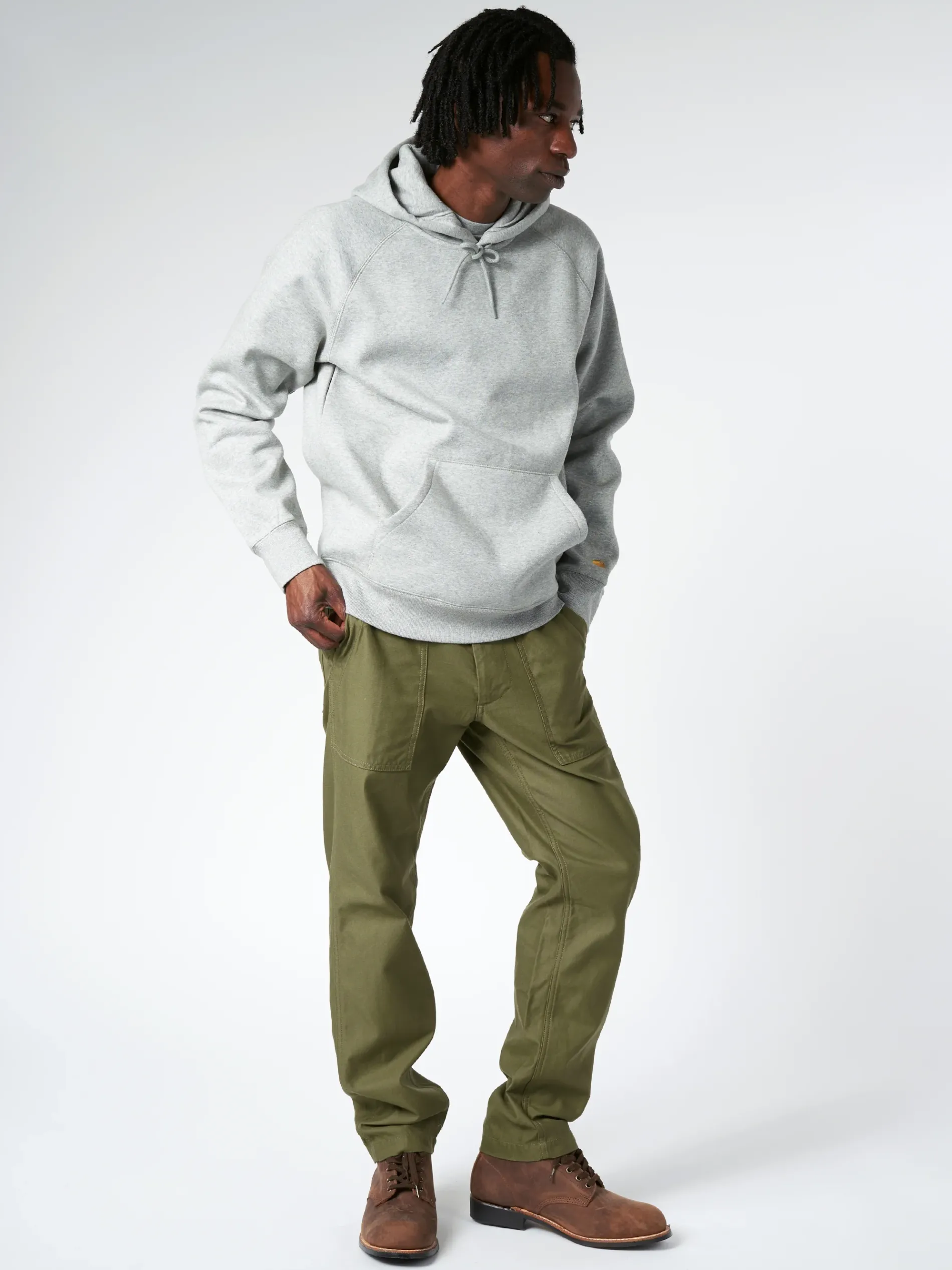 Carhartt WIP - Hooded Chase Sweatshirt in Grey Heather/Gold