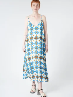 Chloé Stora - Minorque Dress in Fleurs Ceraminque (Blue, Brow, and Cream Floral)