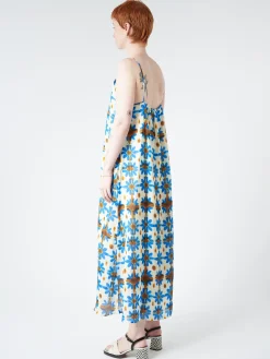 Chloé Stora - Minorque Dress in Fleurs Ceraminque (Blue, Brow, and Cream Floral)