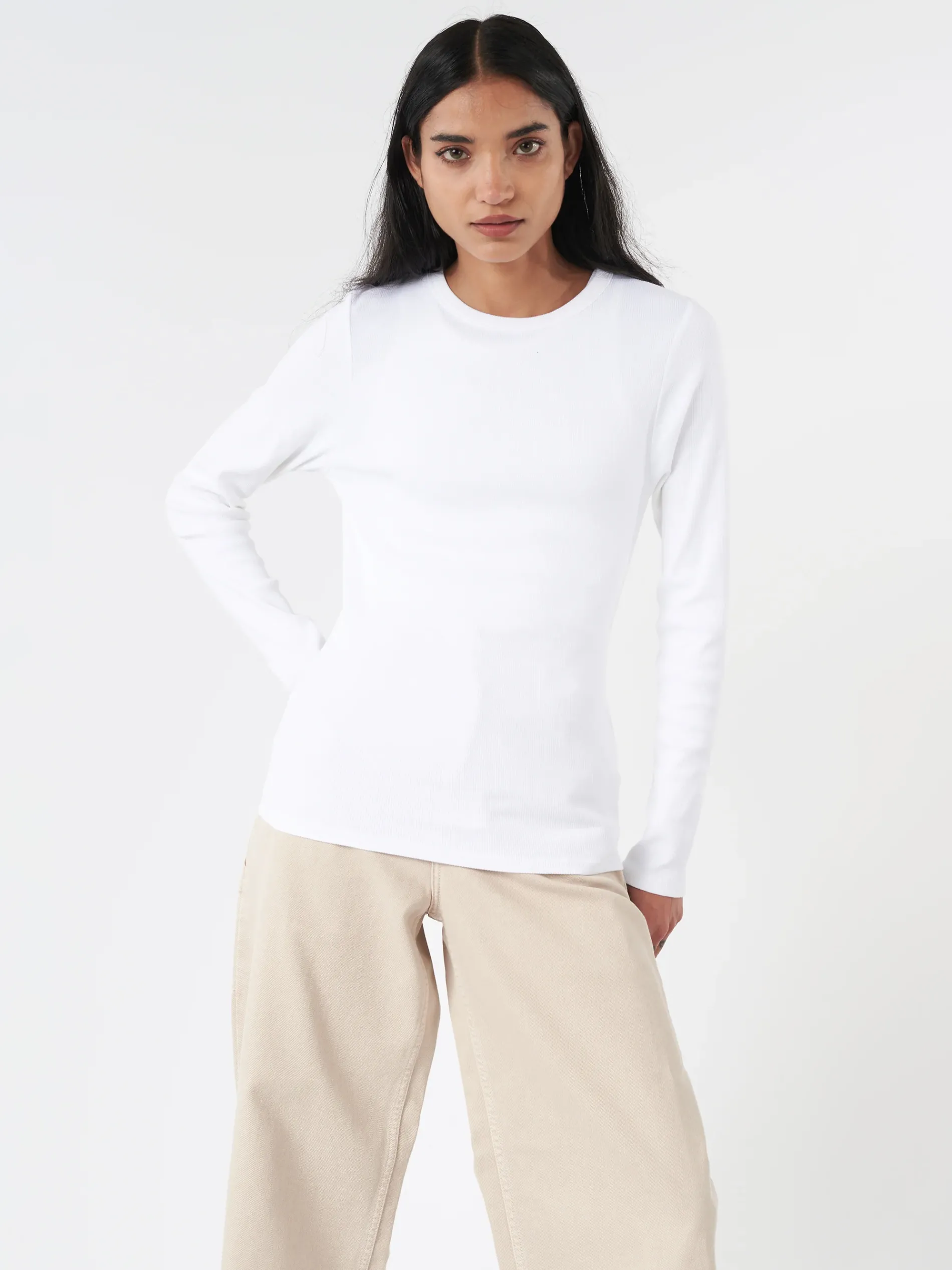 Colorful Standard - Women Organic Rib Long Sleeve Tee in Optical White